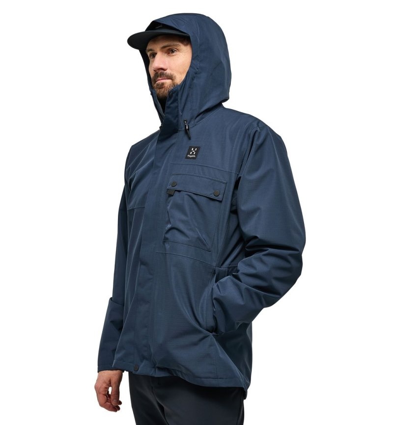 Men's Haglöfs Porfyr Proof Jacket Windbreaker Blue Canada | HD32-997