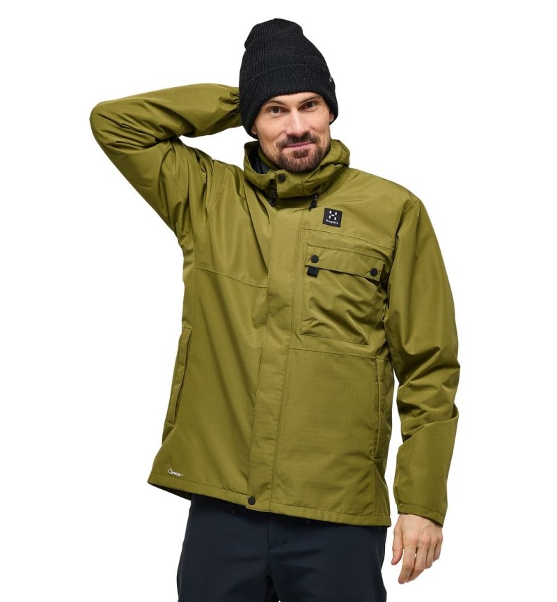 Men's Haglöfs Porfyr Proof Jacket Windbreaker Olive Green Canada | OM07-949