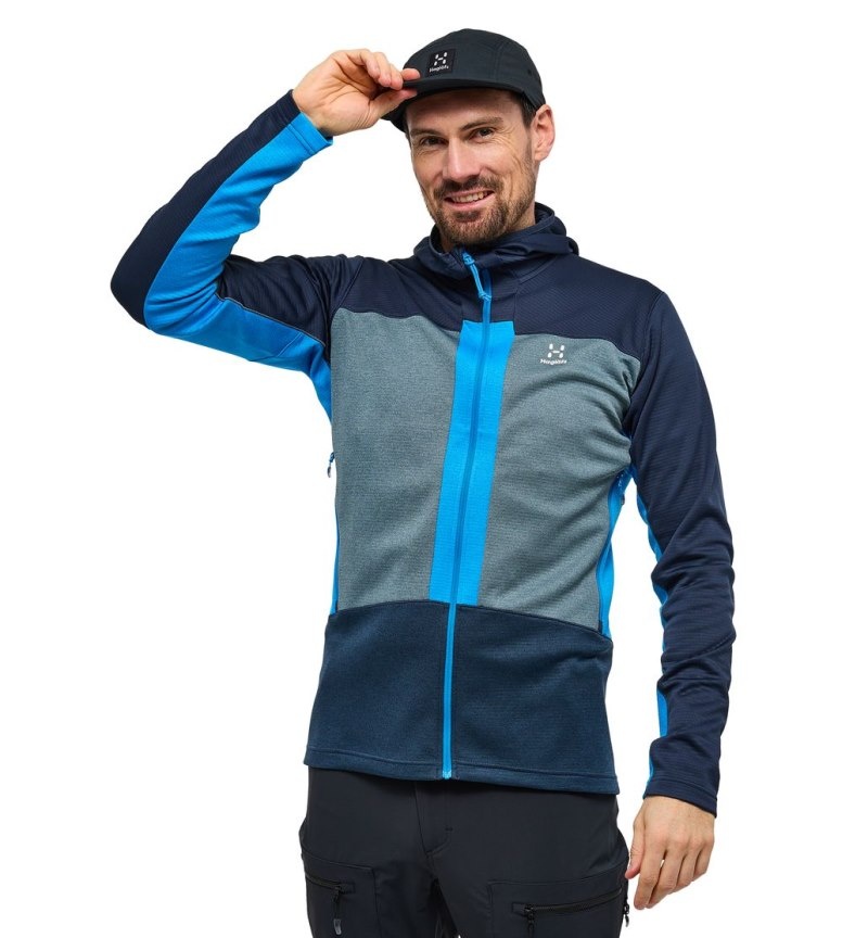 Men's Haglöfs ROC Flash Mid Hood Fleece Jackets Blue / Blue Canada | NI36-160