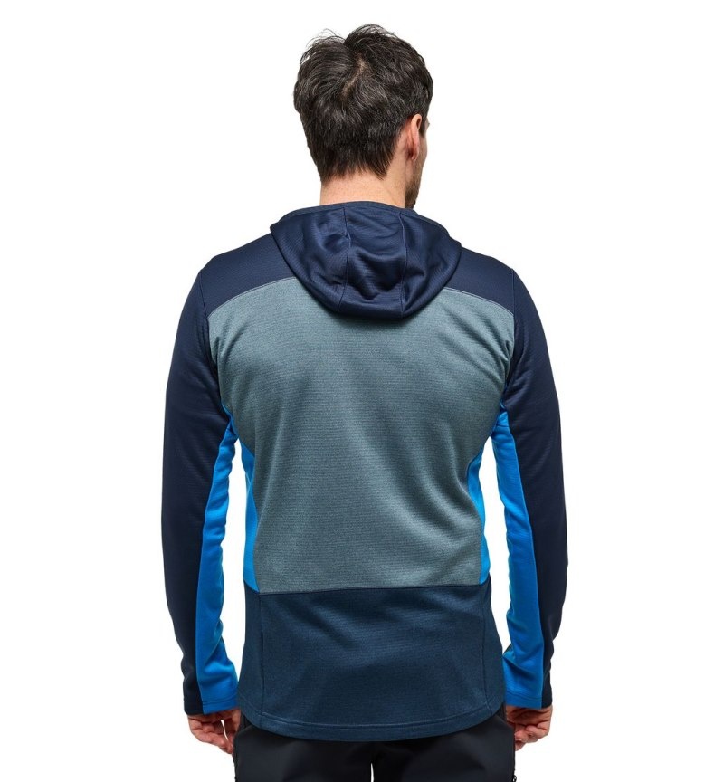 Men's Haglöfs ROC Flash Mid Hood Fleece Jackets Blue / Blue Canada | NI36-160