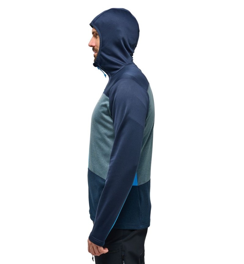 Men's Haglöfs ROC Flash Mid Hood Fleece Jackets Blue / Blue Canada | NI36-160