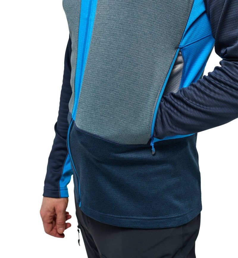 Men's Haglöfs ROC Flash Mid Hood Fleece Jackets Blue / Blue Canada | NI36-160