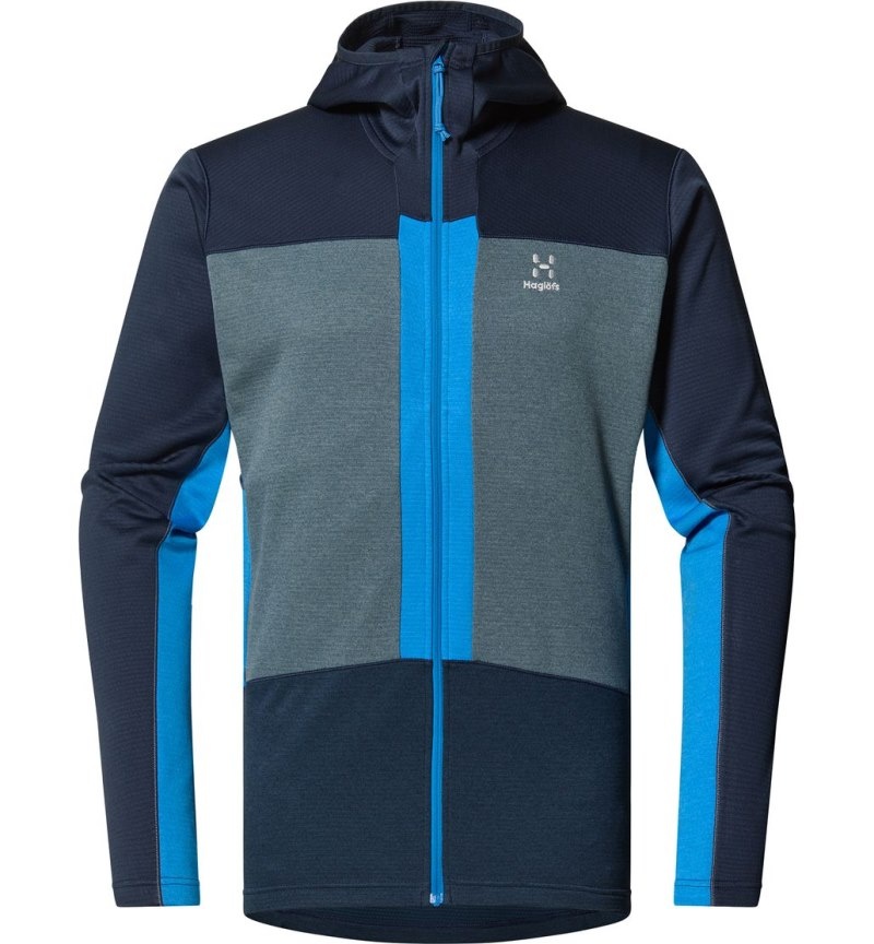 Men's Haglöfs ROC Flash Mid Hood Fleece Jackets Blue / Blue Canada | NI36-160