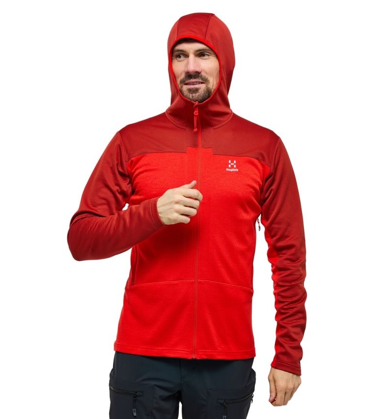 Men's Haglöfs ROC Flash Mid Hood Fleece Jackets Corrosion / Red Canada | AI70-334