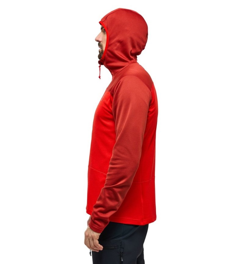 Men's Haglöfs ROC Flash Mid Hood Fleece Jackets Corrosion / Red Canada | AI70-334