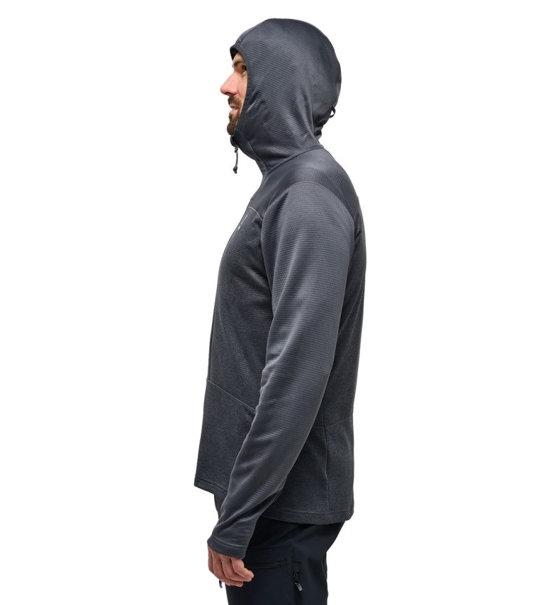 Men's Haglöfs ROC Flash Mid Hood Fleece Jackets Magnetite Canada | YV97-479