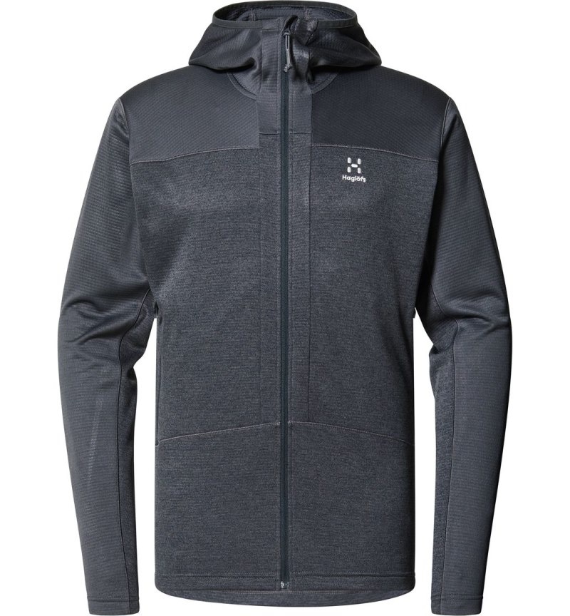 Men's Haglöfs ROC Flash Mid Hood Fleece Jackets Magnetite Canada | YV97-479