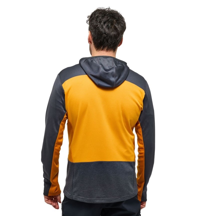 Men's Haglöfs ROC Flash Mid Hood Fleece Jackets Magnetite / Yellow Canada | FS63-962