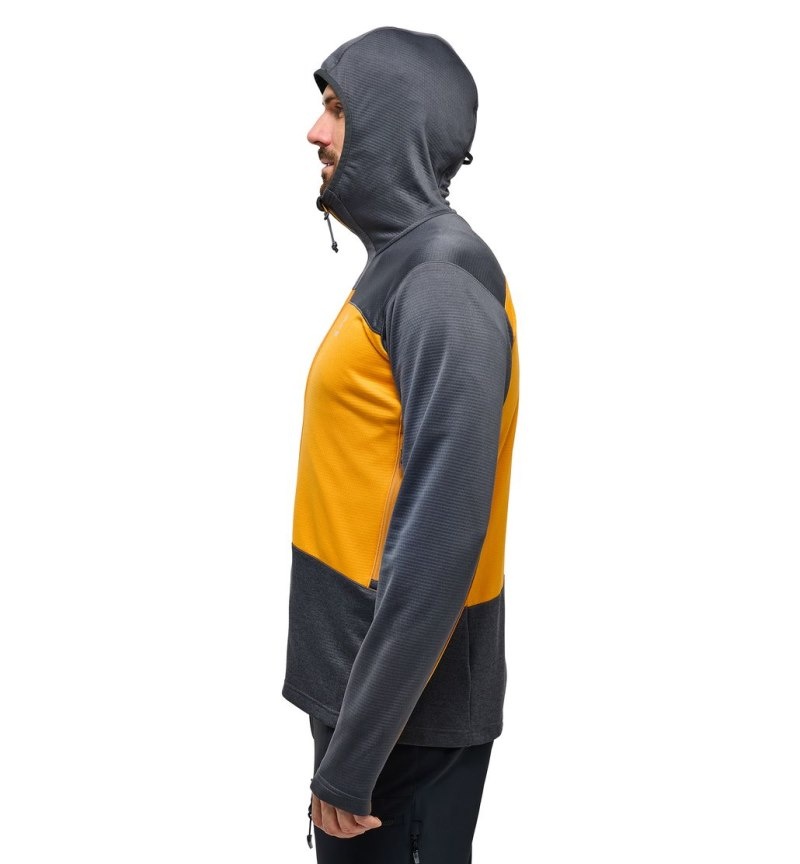 Men's Haglöfs ROC Flash Mid Hood Fleece Jackets Magnetite / Yellow Canada | FS63-962