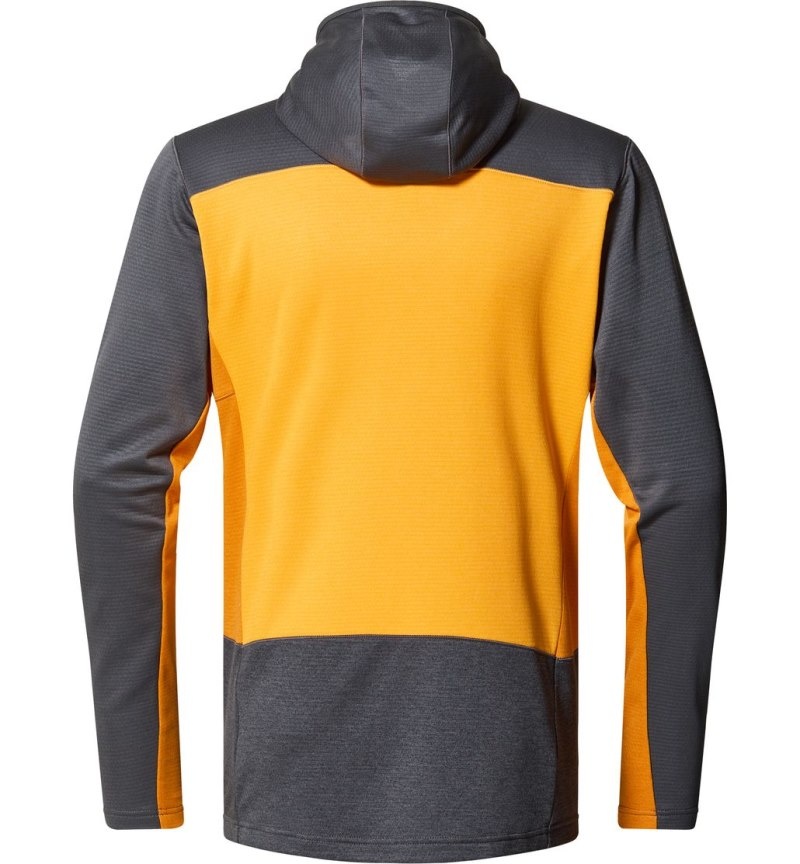 Men's Haglöfs ROC Flash Mid Hood Fleece Jackets Magnetite / Yellow Canada | FS63-962