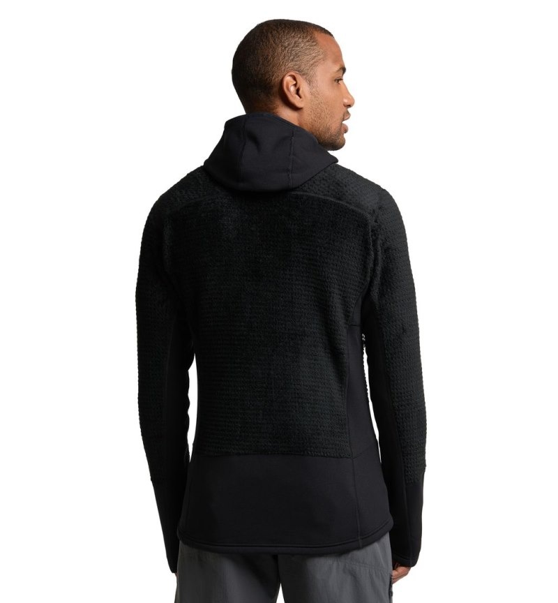 Men's Haglöfs ROC Spitz Mid Hood Fleece Jackets Black Canada | BO64-709