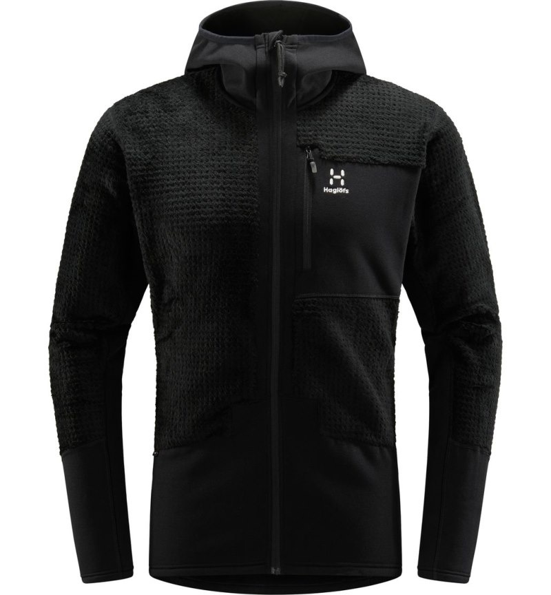 Men's Haglöfs ROC Spitz Mid Hood Fleece Jackets Black Canada | BO64-709