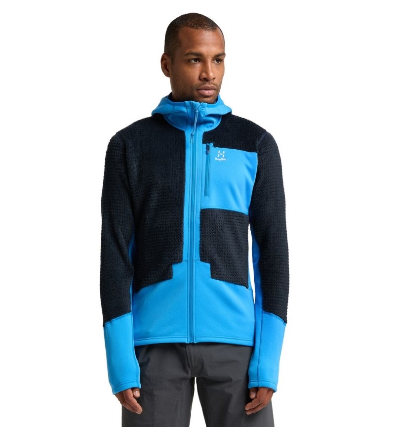 Men's Haglöfs ROC Spitz Mid Hood Fleece Jackets Blue / Blue Canada | KS25-977