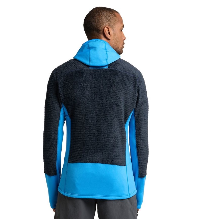 Men's Haglöfs ROC Spitz Mid Hood Fleece Jackets Blue / Blue Canada | KS25-977