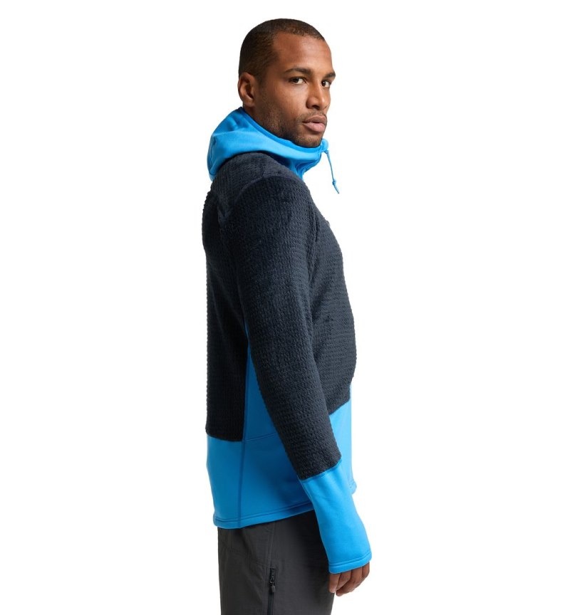 Men's Haglöfs ROC Spitz Mid Hood Fleece Jackets Blue / Blue Canada | KS25-977