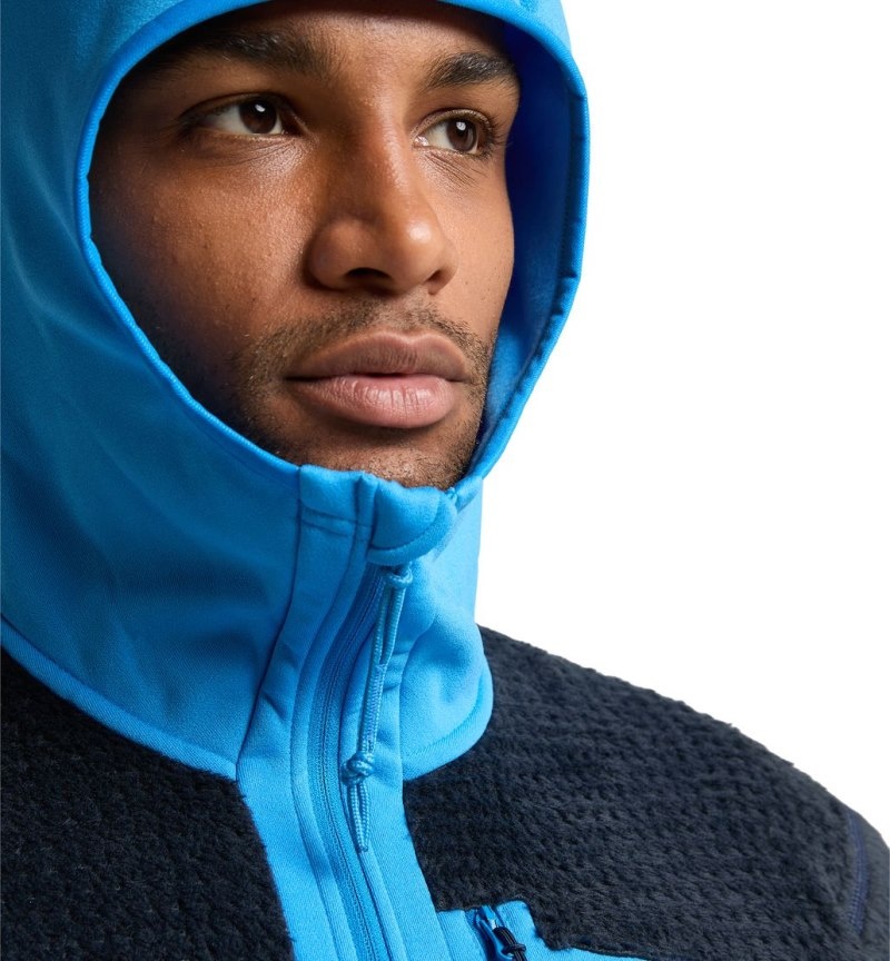 Men's Haglöfs ROC Spitz Mid Hood Fleece Jackets Blue / Blue Canada | KS25-977