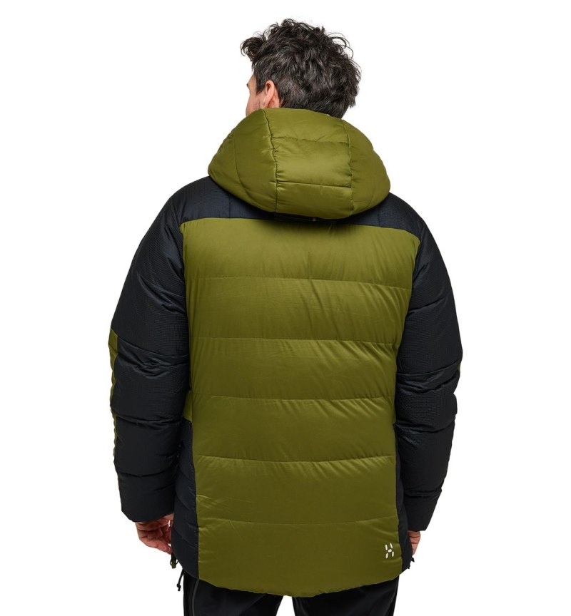 Men's Haglöfs Riksgränsen Down 850 Hood Insulated Jackets Olive Green / Black Canada | PK64-316