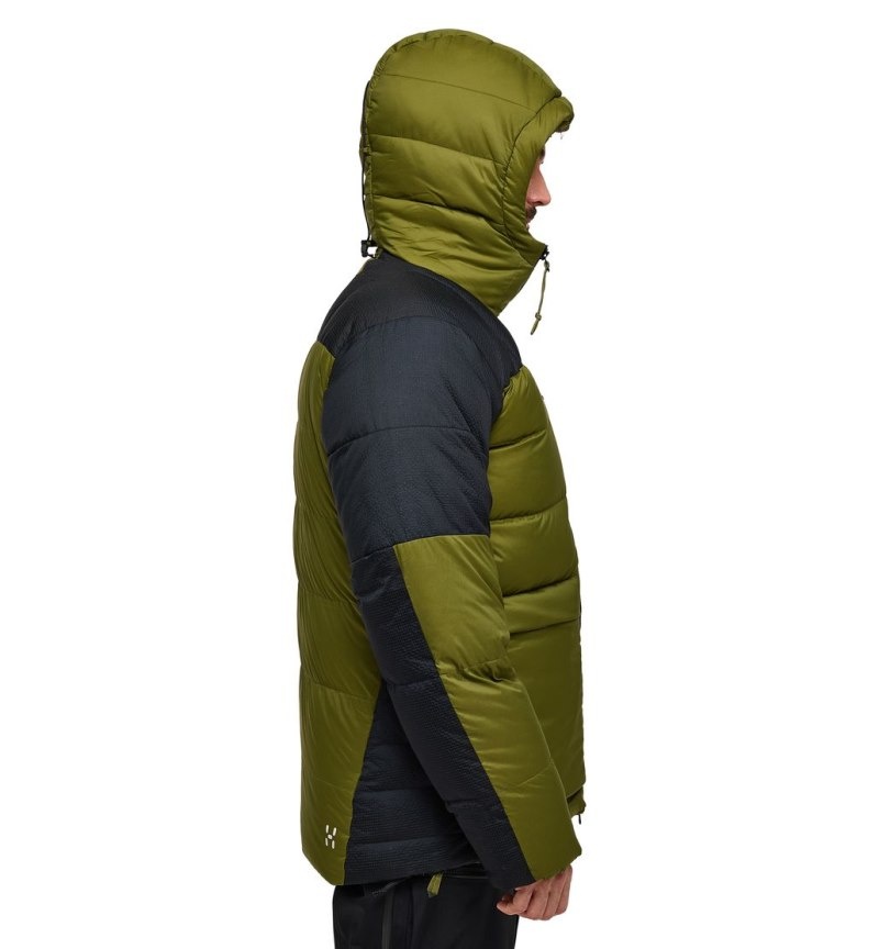 Men's Haglöfs Riksgränsen Down 850 Hood Insulated Jackets Olive Green / Black Canada | PK64-316