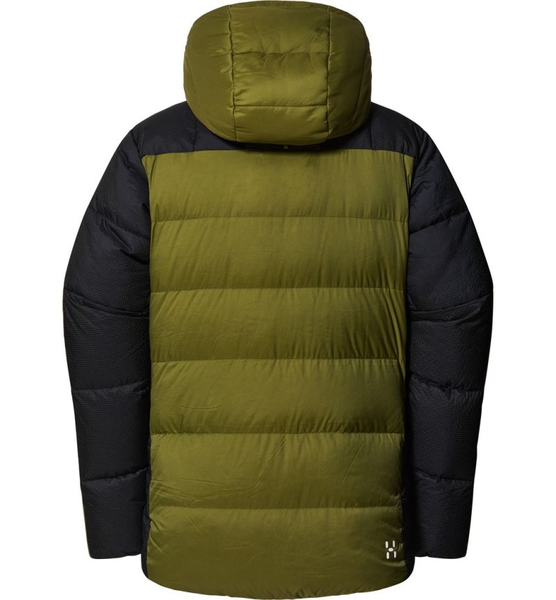 Men's Haglöfs Riksgränsen Down 850 Hood Insulated Jackets Olive Green / Black Canada | PK64-316