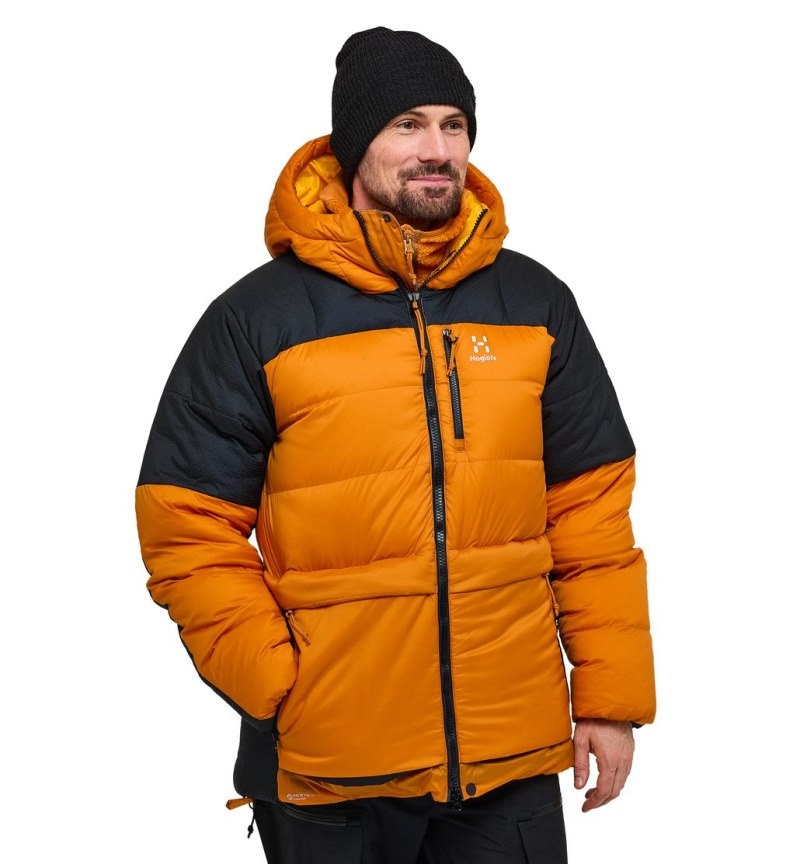 Men's Haglöfs Riksgränsen Down 850 Hood Insulated Jackets Yellow / Black Canada | BF61-189