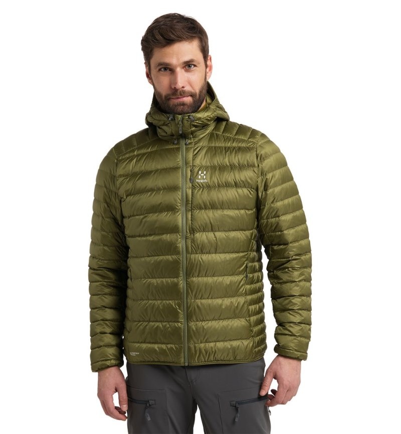 Men\'s Haglöfs Roc Down Hood Insulated Jackets Olive Green Canada | IM50-509