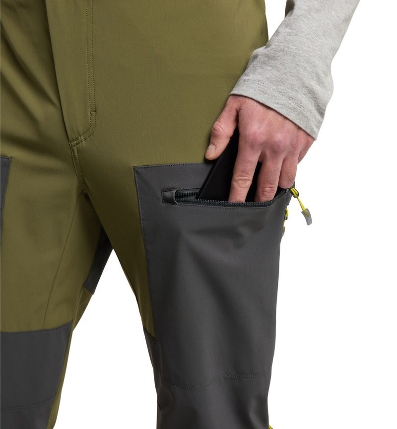 Men's Haglöfs Roc Sight Softshell Pant Softshell Trousers Olive Green / Magnetite Canada | OF91-314