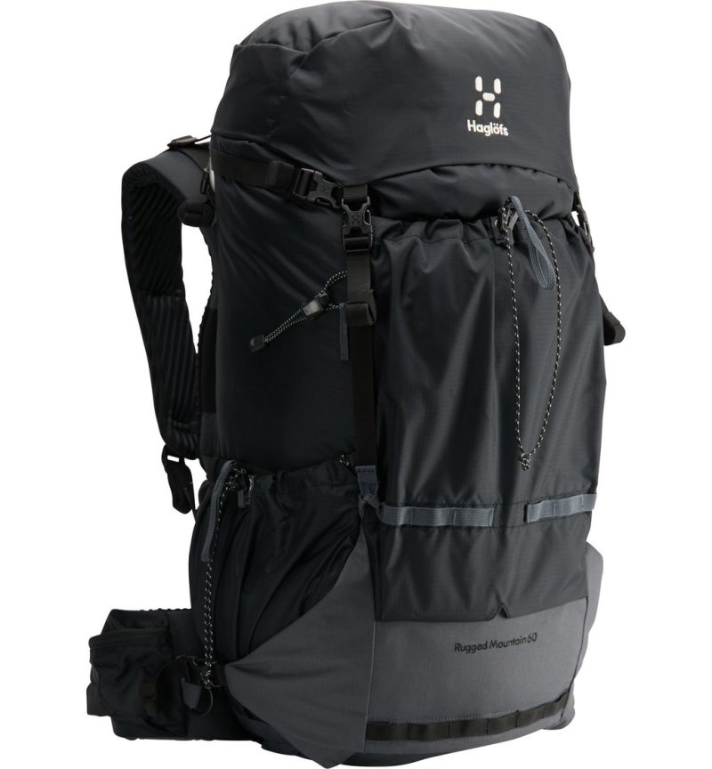 Men's Haglöfs Rugged Mountain 60 Hiking Backpacks Black / Magnetite Canada | GT77-846