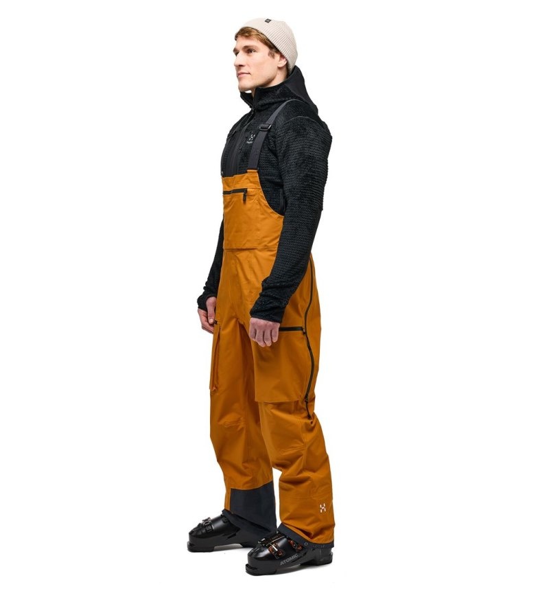 Men's Haglöfs Vassi GTX Pro Bib Waterproof Trousers Golden Brown Canada | YB11-845