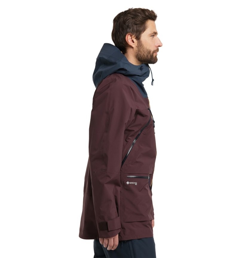 Men's Haglöfs Vassi GTX Pro Jacket Windbreaker Burgundy Brown / Blue Canada | NU66-058