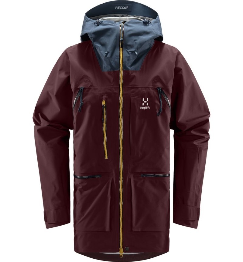 Men's Haglöfs Vassi GTX Pro Jacket Windbreaker Burgundy Brown / Blue Canada | NU66-058