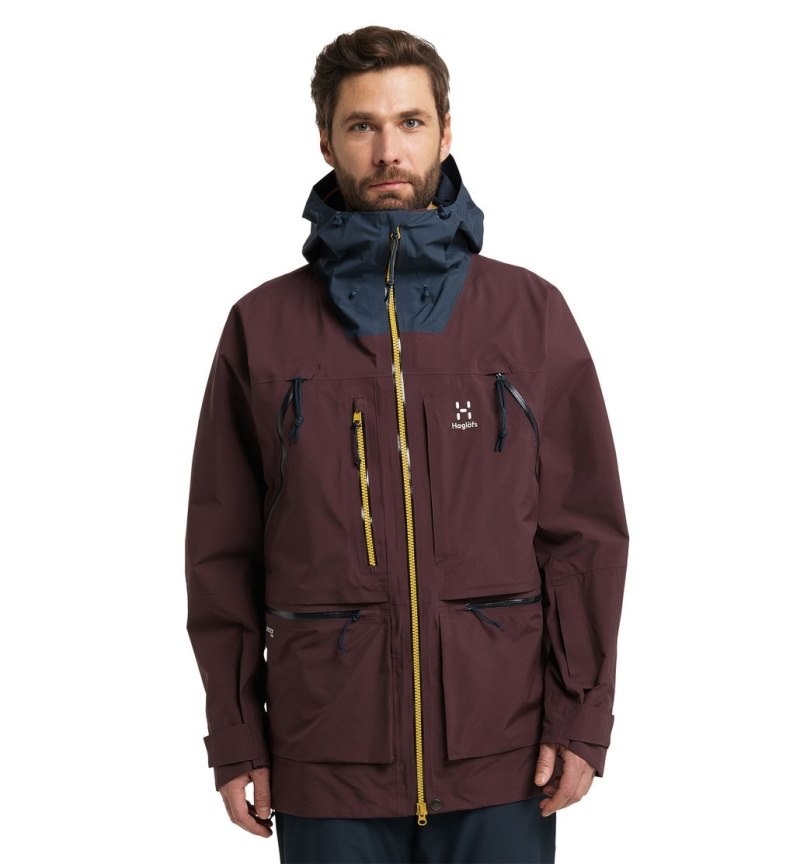 Men\'s Haglöfs Vassi GTX Pro Jacket Windbreaker Burgundy Brown / Blue Canada | NU66-058