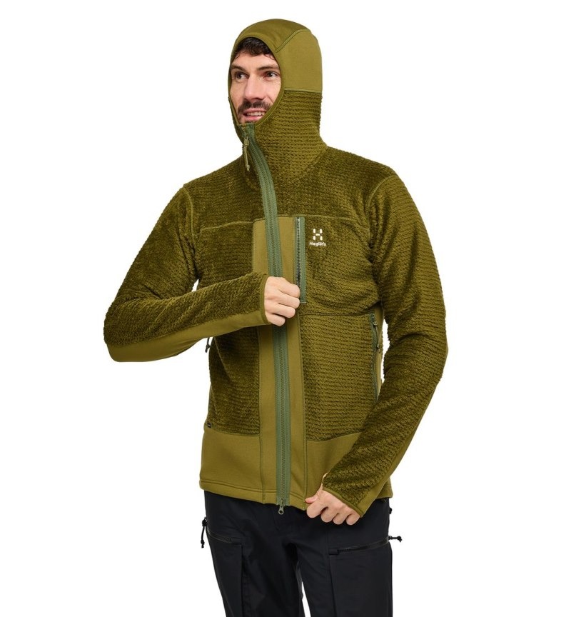 Men's Haglöfs Vassi Mid Hood Fleece Jackets Olive Green Canada | DK91-853