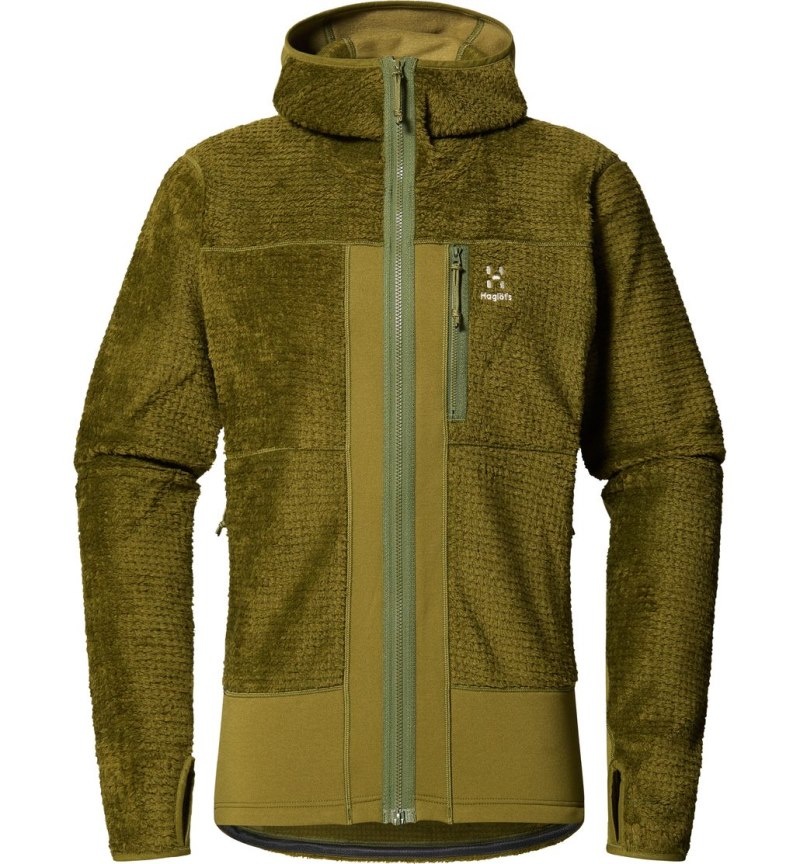 Men's Haglöfs Vassi Mid Hood Fleece Jackets Olive Green Canada | DK91-853