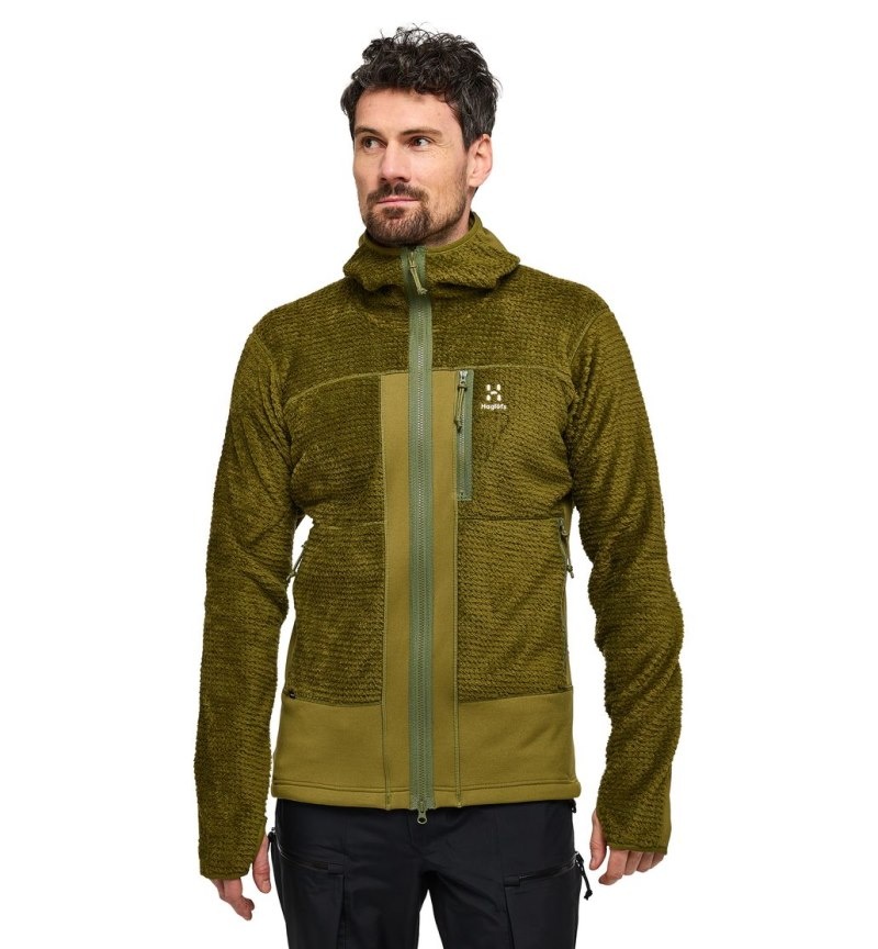 Men\'s Haglöfs Vassi Mid Hood Fleece Jackets Olive Green Canada | DK91-853