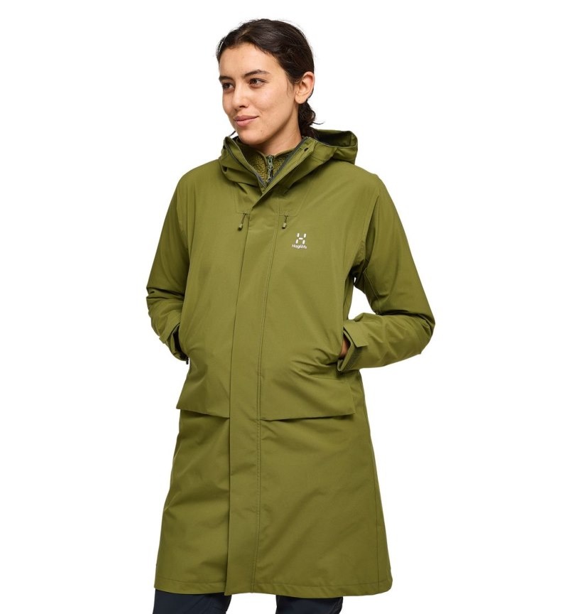 Women's Haglöfs Aria Proof Parka Waterproof Jackets & Raincoats Olive Green Canada | FY60-480