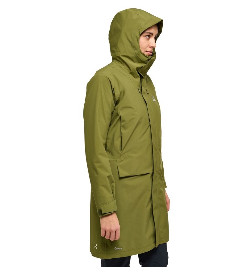 Women's Haglöfs Aria Proof Parka Waterproof Jackets & Raincoats Olive Green Canada | FY60-480