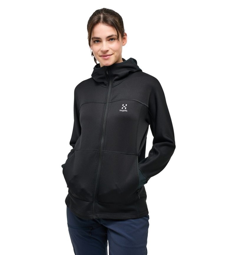 Women's Haglöfs Betula Hood Fleece Jackets Black Canada | GV92-775