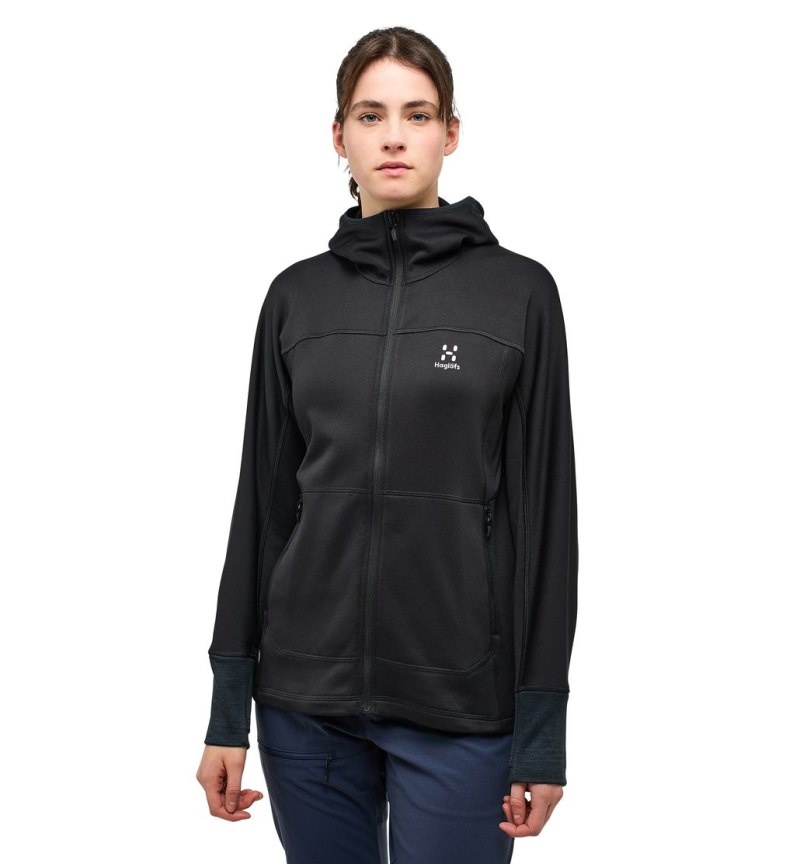 Women\'s Haglöfs Betula Hood Fleece Jackets Black Canada | GV92-775