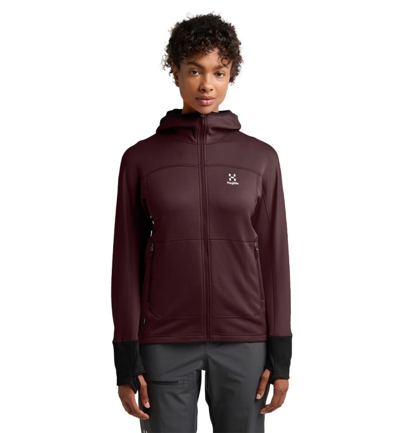 Women's Haglöfs Betula Hood Fleece Jackets Burgundy Brown / Black Canada | LF04-567