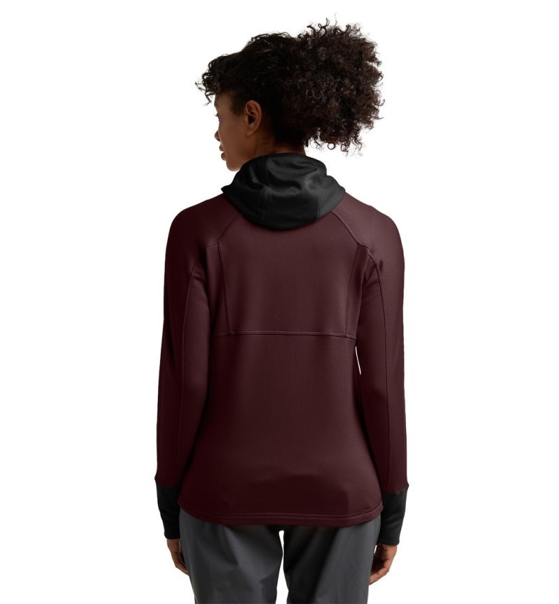 Women's Haglöfs Betula Hood Fleece Jackets Burgundy Brown / Black Canada | LF04-567