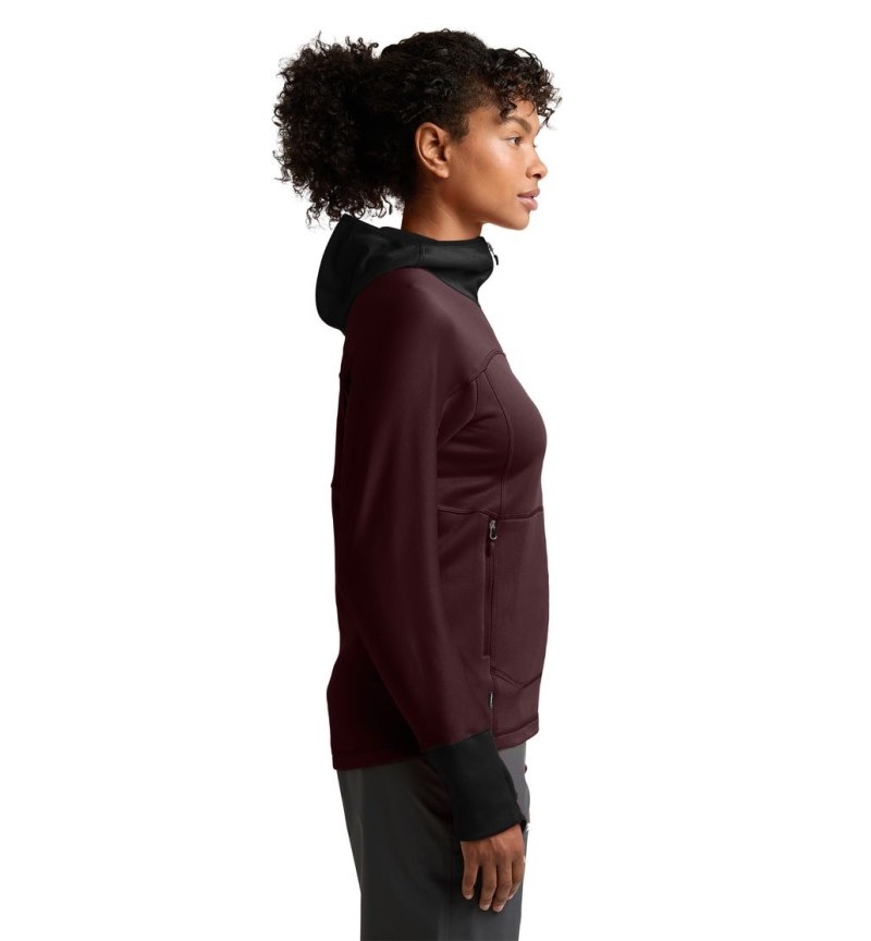 Women's Haglöfs Betula Hood Fleece Jackets Burgundy Brown / Black Canada | LF04-567