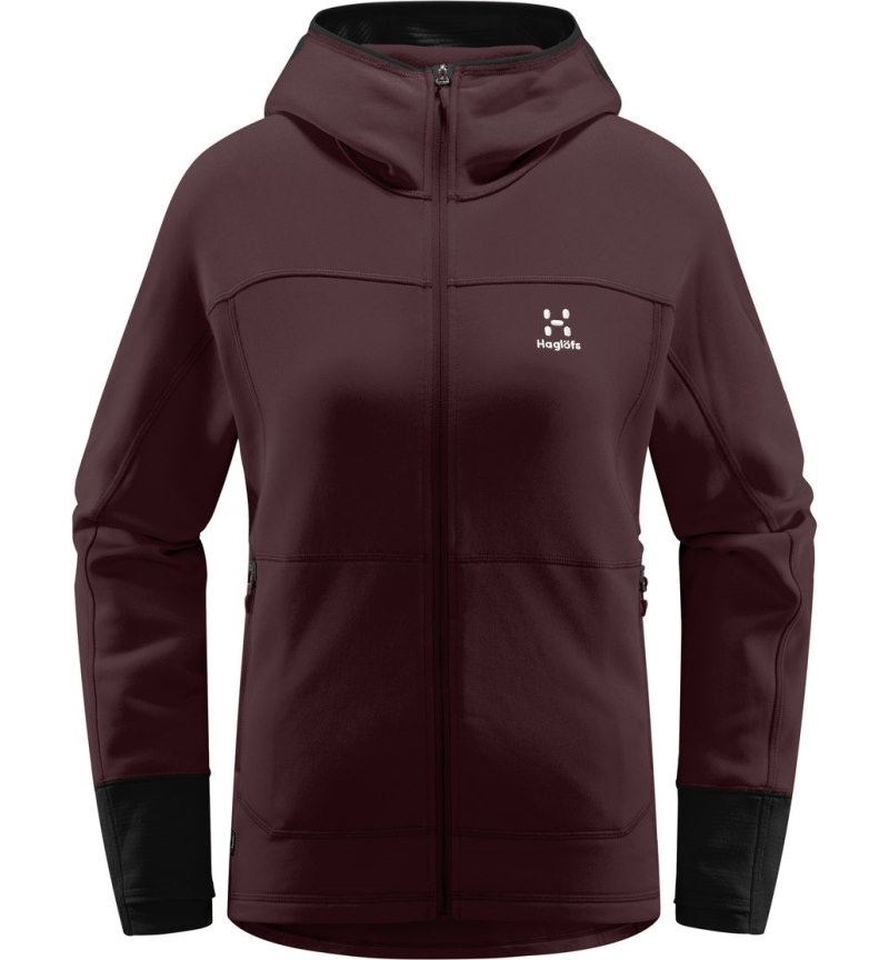 Women's Haglöfs Betula Hood Fleece Jackets Burgundy Brown / Black Canada | LF04-567