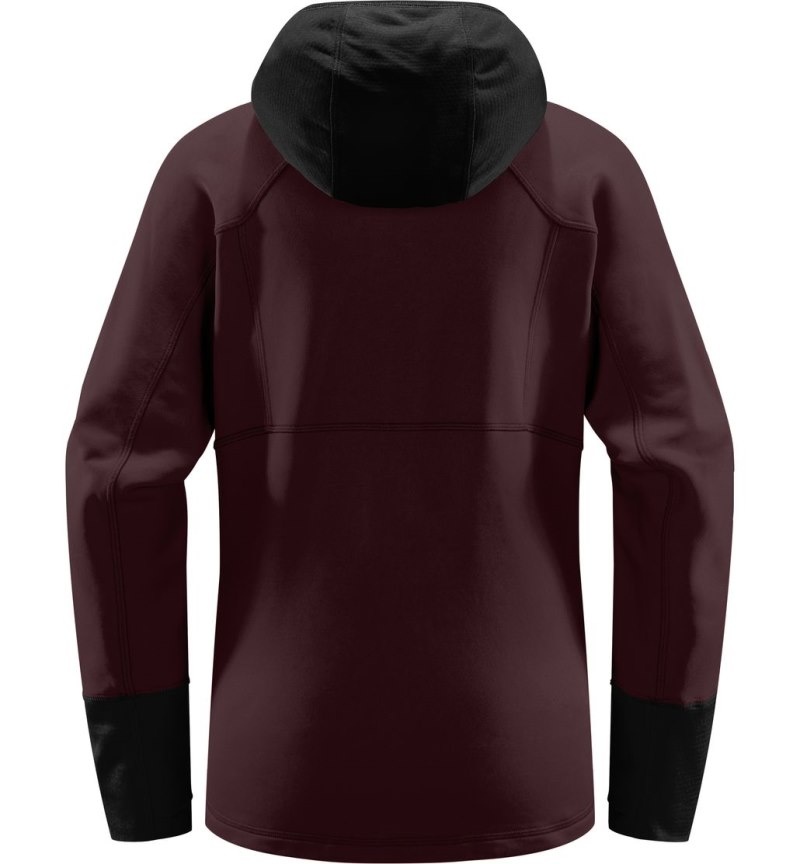 Women's Haglöfs Betula Hood Fleece Jackets Burgundy Brown / Black Canada | LF04-567