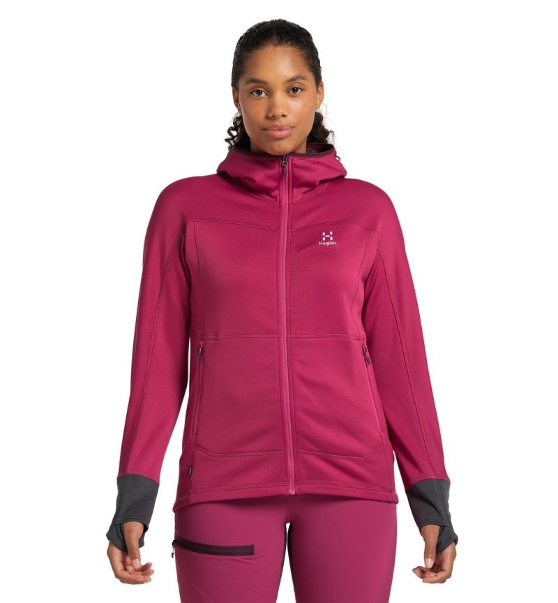 Women's Haglöfs Betula Hood Fleece Jackets Deep Pink / Magnetite Canada | BW54-548