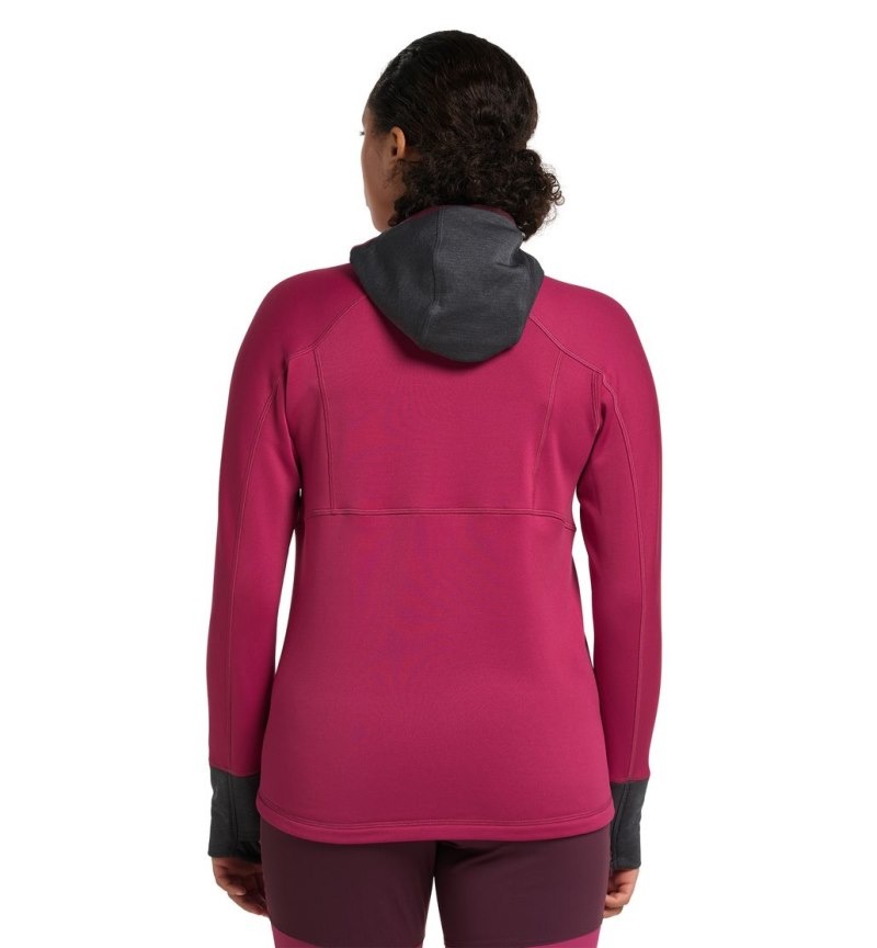 Women's Haglöfs Betula Hood Fleece Jackets Deep Pink / Magnetite Canada | BW54-548