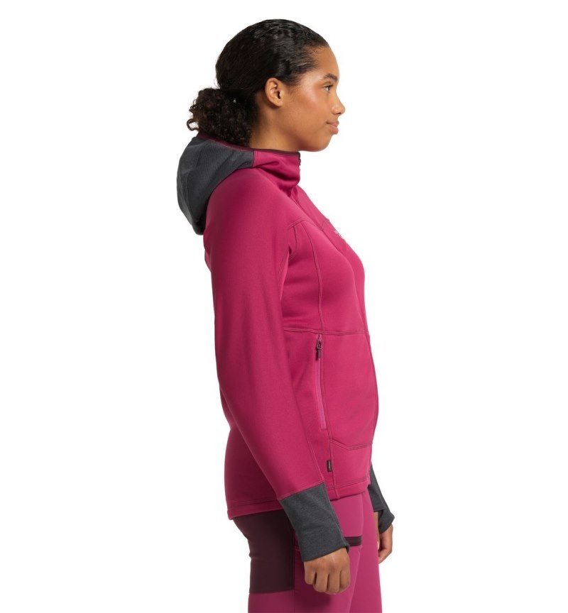 Women's Haglöfs Betula Hood Fleece Jackets Deep Pink / Magnetite Canada | BW54-548