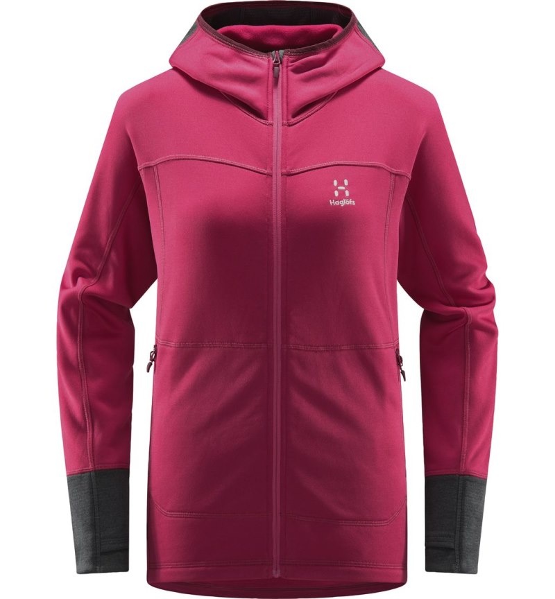 Women's Haglöfs Betula Hood Fleece Jackets Deep Pink / Magnetite Canada | BW54-548