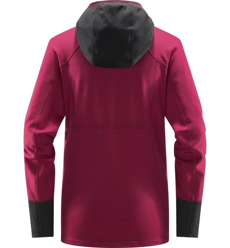 Women's Haglöfs Betula Hood Fleece Jackets Deep Pink / Magnetite Canada | BW54-548