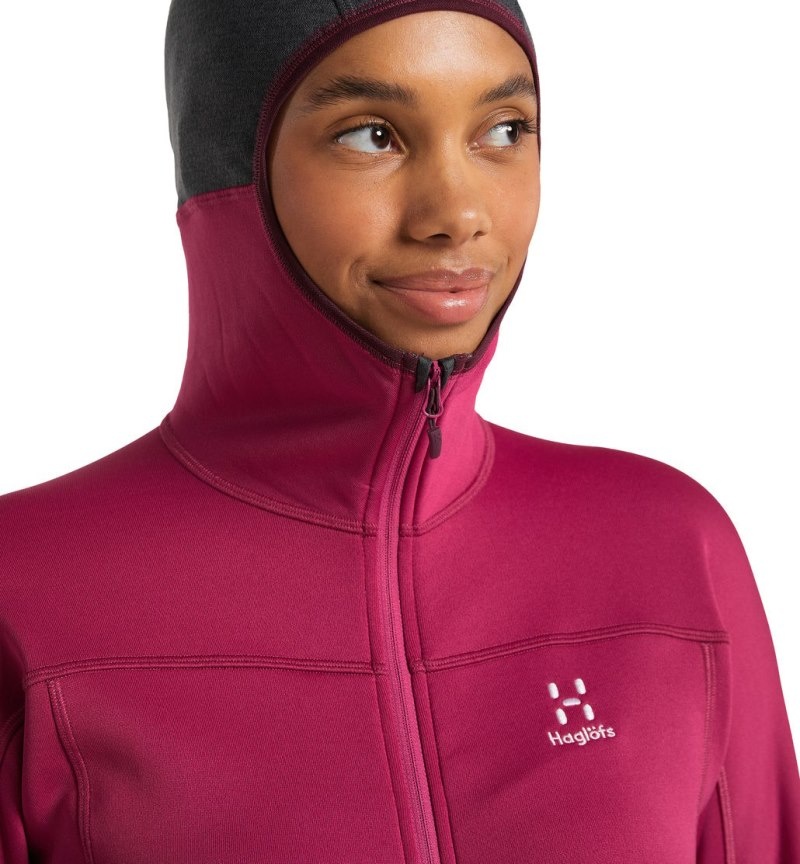 Women's Haglöfs Betula Hood Fleece Jackets Deep Pink / Magnetite Canada | BW54-548