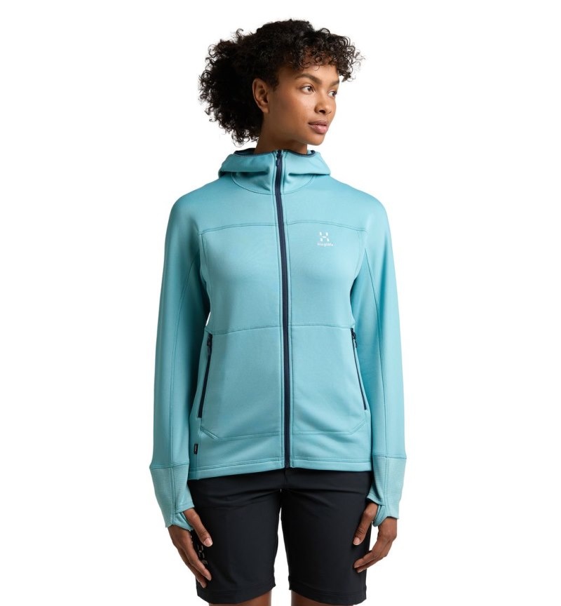 Women's Haglöfs Betula Hood Fleece Jackets Green Blue Canada | FY31-412